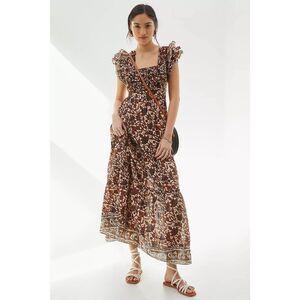 New ANTHROPOLOGIE by LOVE THE LABEL Mirabelle Ruffle Cut Out Maxi Dress Sz Xs